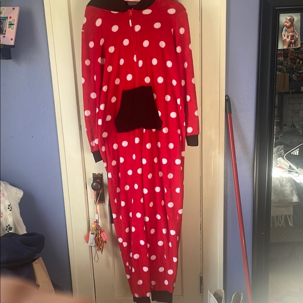 Red Polka Dot Onesie with Character Hood